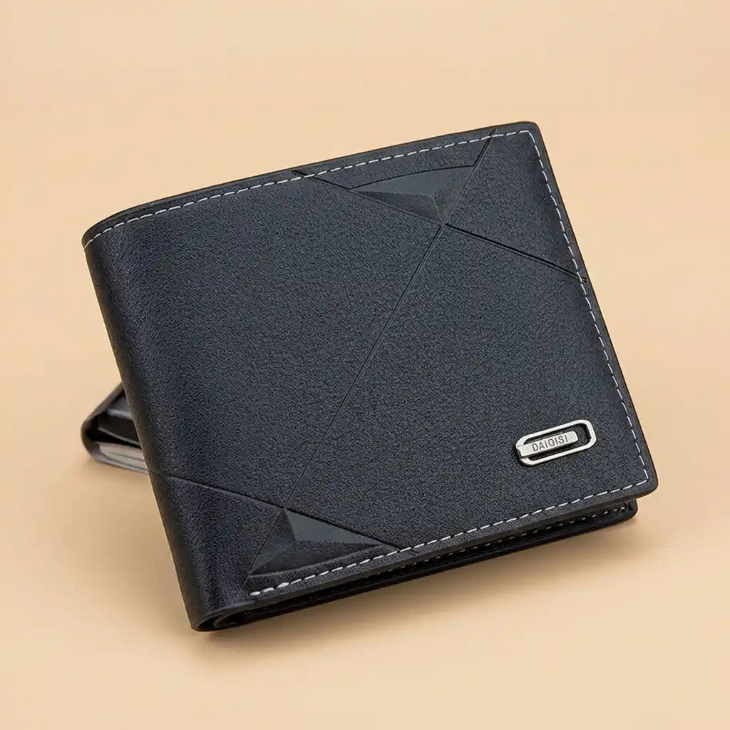 Carteira Masculina Pequena Axion Black acabamento em couro pu
