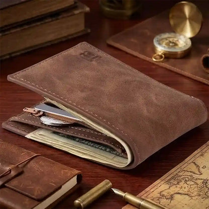 Carteira Masculina Pequena Bravus Brown deitada na mesa