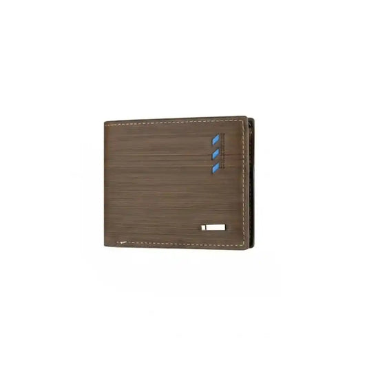 Carteira Masculina Pequena Imperium Brown exibindo vista frontal em pé sobre fundo branco com design de 12cm x 9,5cm x 1cm e apenas 85g em couro PU