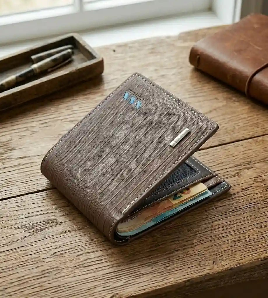 Carteira Masculina Pequena Imperium Brown Aberta na mesa