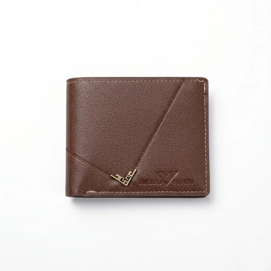 Carteira Masculina Pequena Vantor Brown exibindo vista frontal sobre fundo branco com design slim de 11,5cm x 9,5cm x 1cm e apenas 60g em couro PU marrom