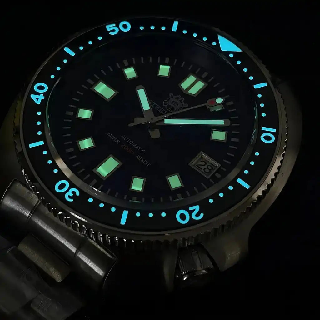 Relógio Automático Masculino Marinor Black com ponteiros e índices luminosos 