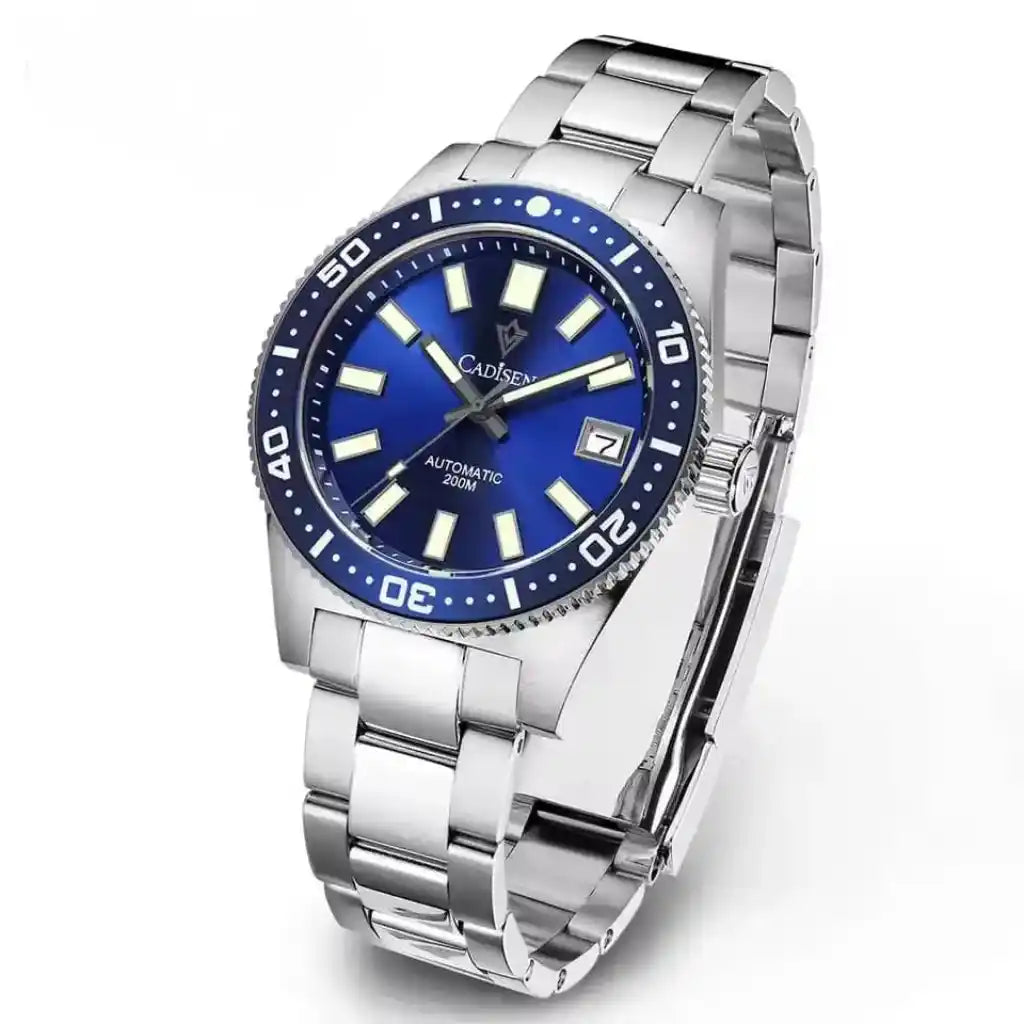 Relógio Automático Masculino Nautic Blue com close no mostrador azul 