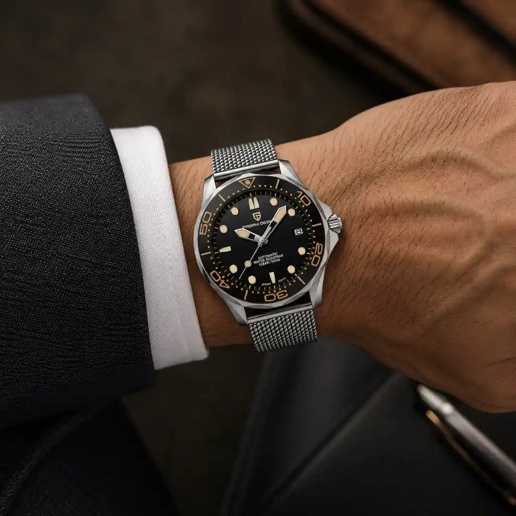 Relógio Automático Masculino Obsidian Black No Pulso