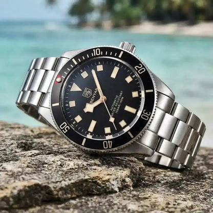 Relógio Automático Masculino Vórtex Black Na Praia 