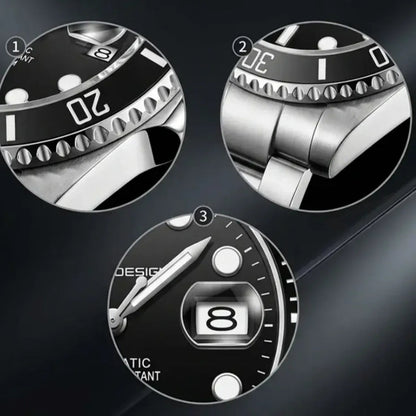 Relógio Masculino Automático Cobalt Black detalhes do bezel e data