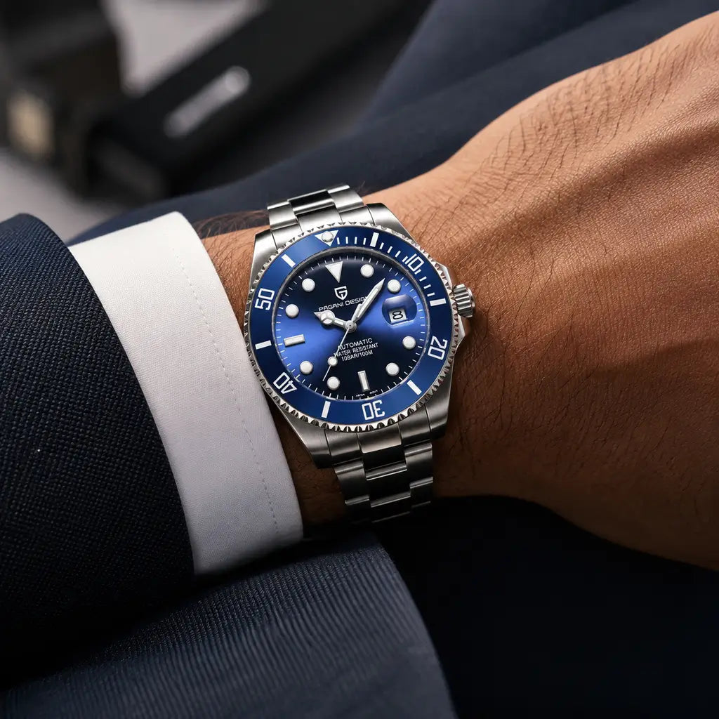 Relógio Masculino Automático Cobalt Blue no pulso