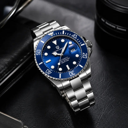 Relógio Masculino Automático Cobalt Blue sobre carteira
