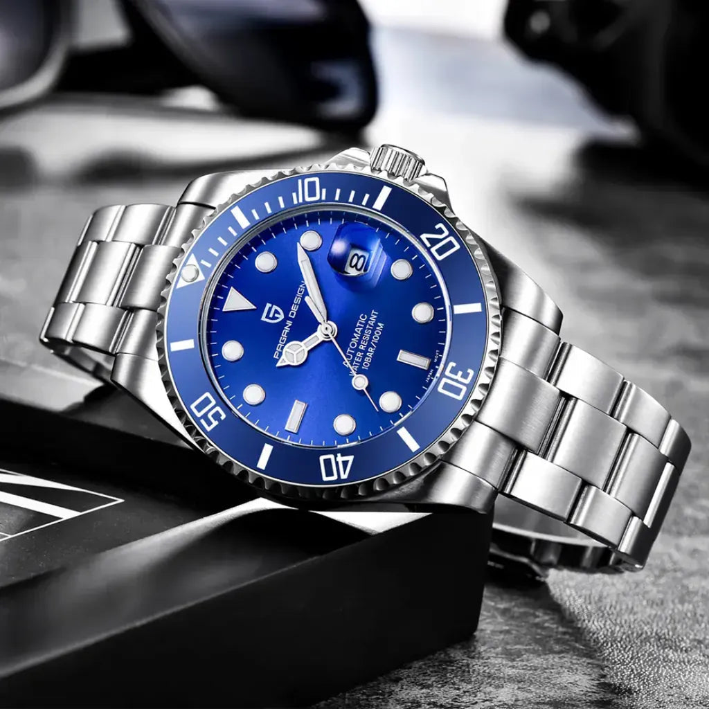 Relógio Masculino Automático Cobalt Blue em base preta