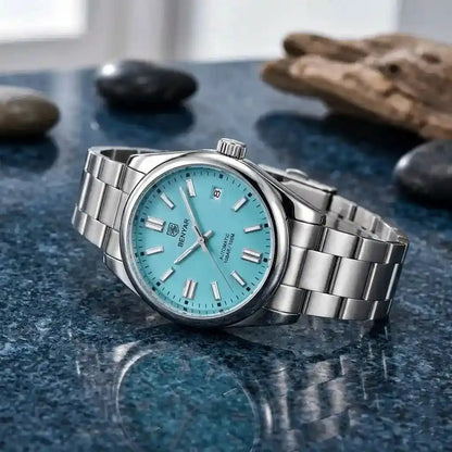 Relógio Masculino Automático Zaren  Blue sobre superfície azul 