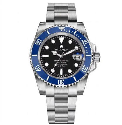 Relógio Masculino Mecânico Kronx Blue exibindo vista frontal completa com mostrador azul profundo e pulseira de aço inoxidável sobre fundo branco