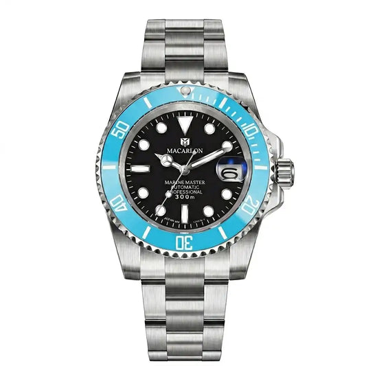 Relógio Masculino Mecânico Kronx Light Blue exibindo vista frontal completa com mostrador azul claro e pulseira de aço inoxidável sobre fundo branco