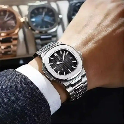 Relógio Masculino Quartzo Axis Black com close no mostrador preto exibindo ponteiros e detalhes dos índices