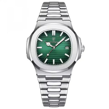 Relógio Masculino Quartzo Axis Green exibindo vista frontal completa com mostrador verde e pulseira de aço inoxidável sobre fundo branco