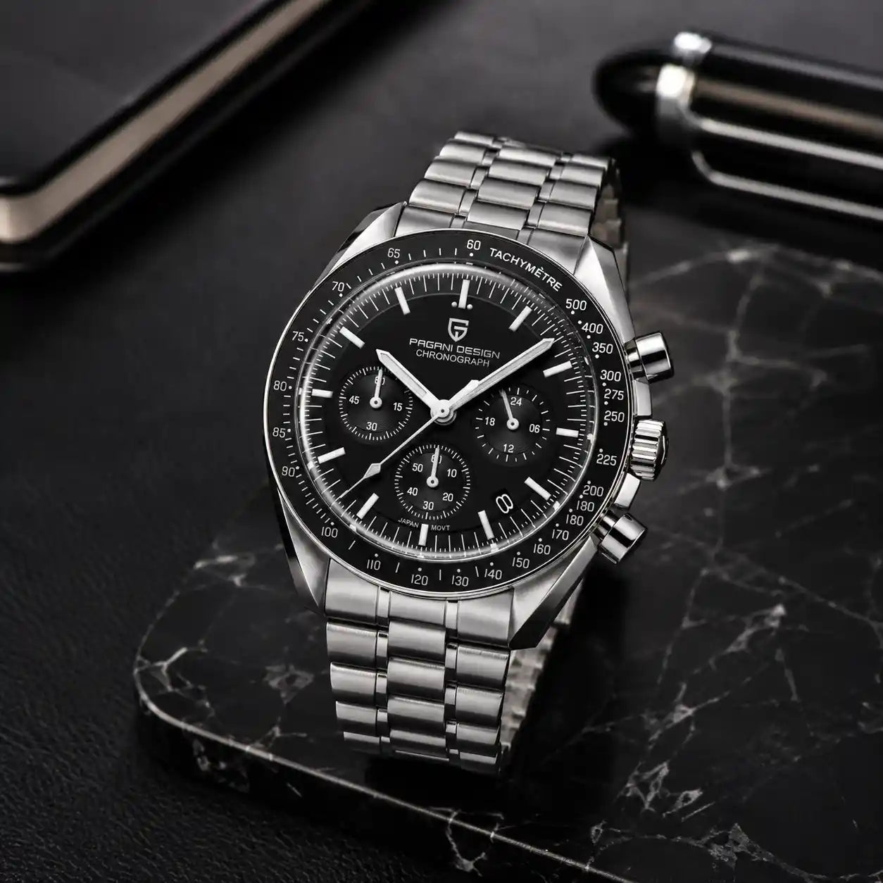 Relógio Masculino Quartzo Nexor Black Detalhe lateral da caixa em aço 316L 