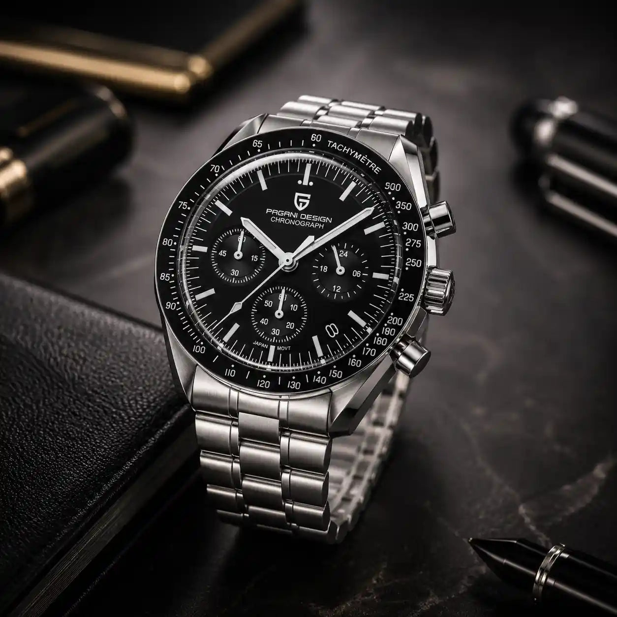 Relógio Masculino Quartzo Nexor Black em perspectiva exibindo bezel e cristal de safira