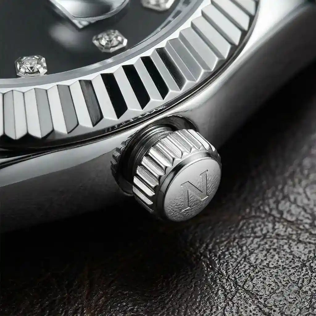 Relógio Masculino Quartzo Silver Date Black Coroa Giratória
