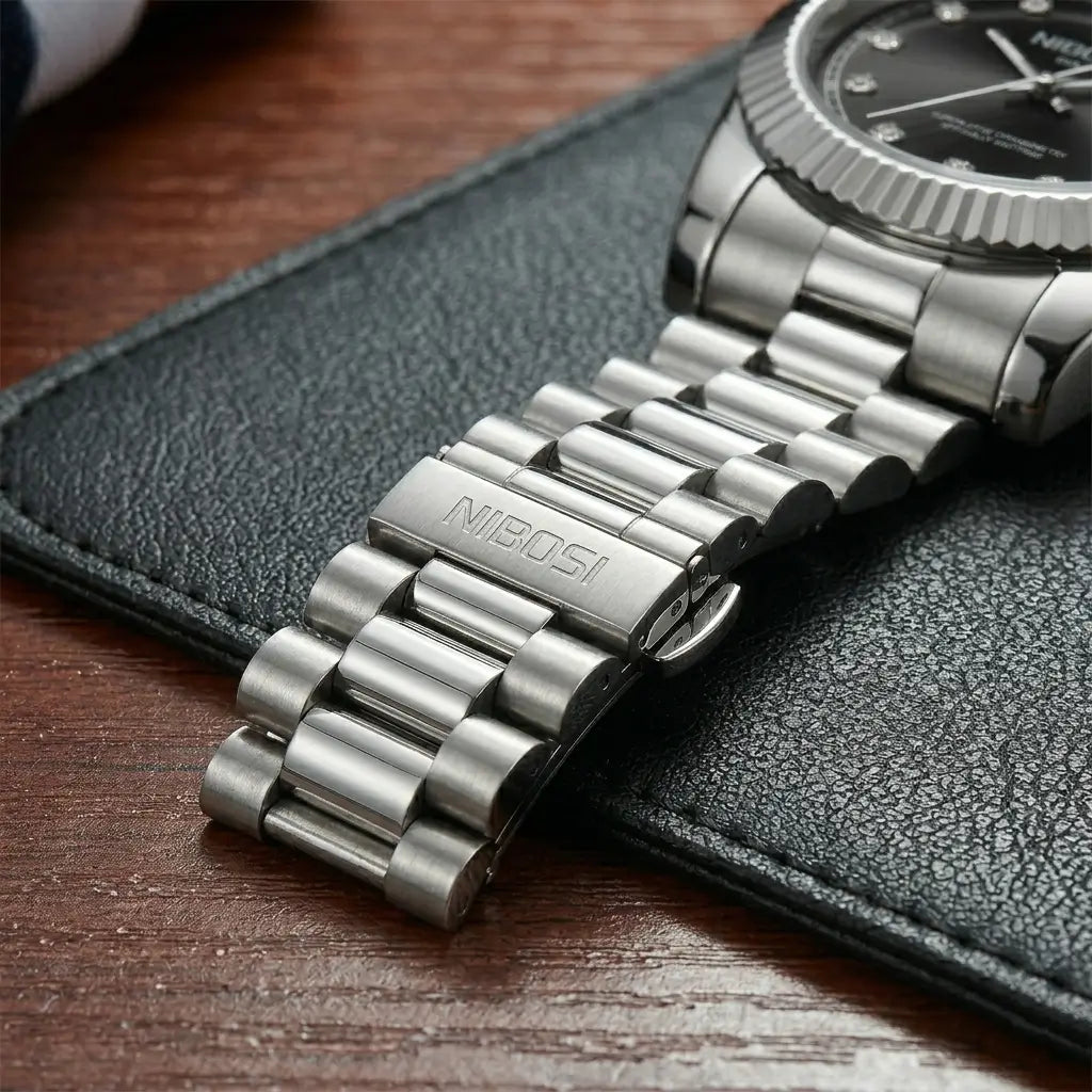 Relógio Masculino Quartzo Silver Date Black Pulseira Aço