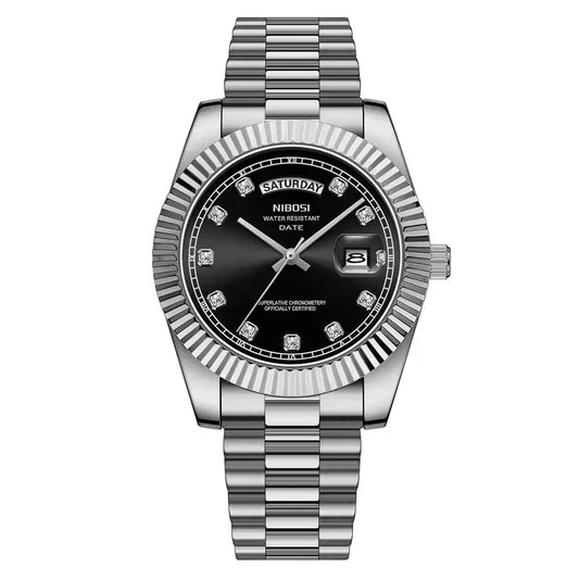 Relógio Masculino Quartzo Silver Date Black Vista Frontal