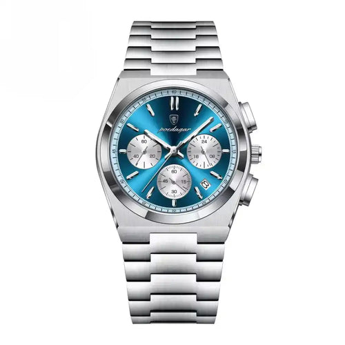 Relógio Masculino Quartzo Veron Blue exibindo vista frontal completa com mostrador azul de 44mm e sub-dials cronográficos sobre fundo branco