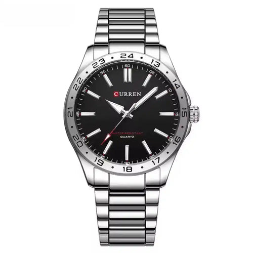Relógio Masculino Quartzo Very Black exibindo vista frontal completa com mostrador preto de 43mm e pulseira de aço inoxidável sobre fundo branco