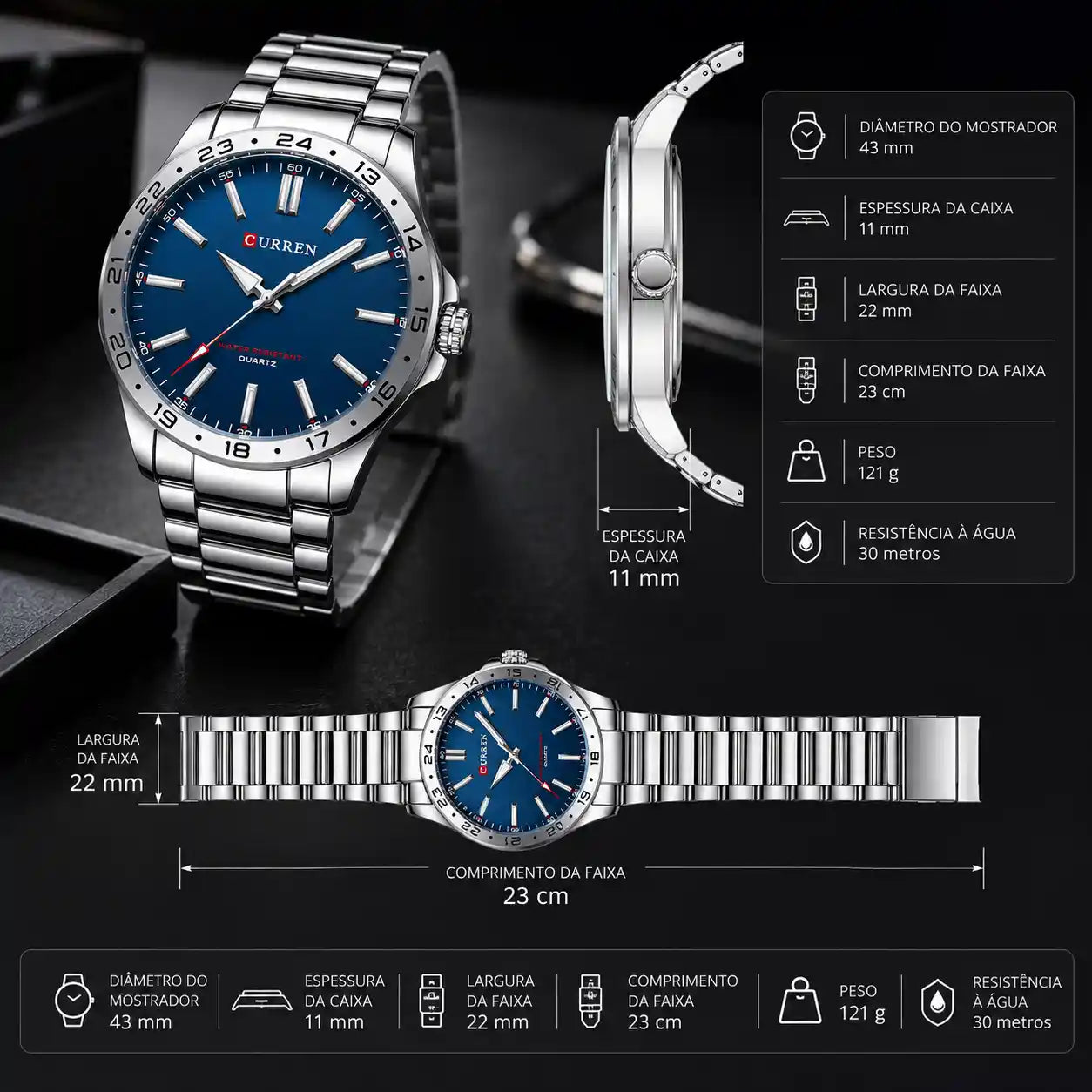 Relógio Masculino Quartzo Very Blue Visão Geral
