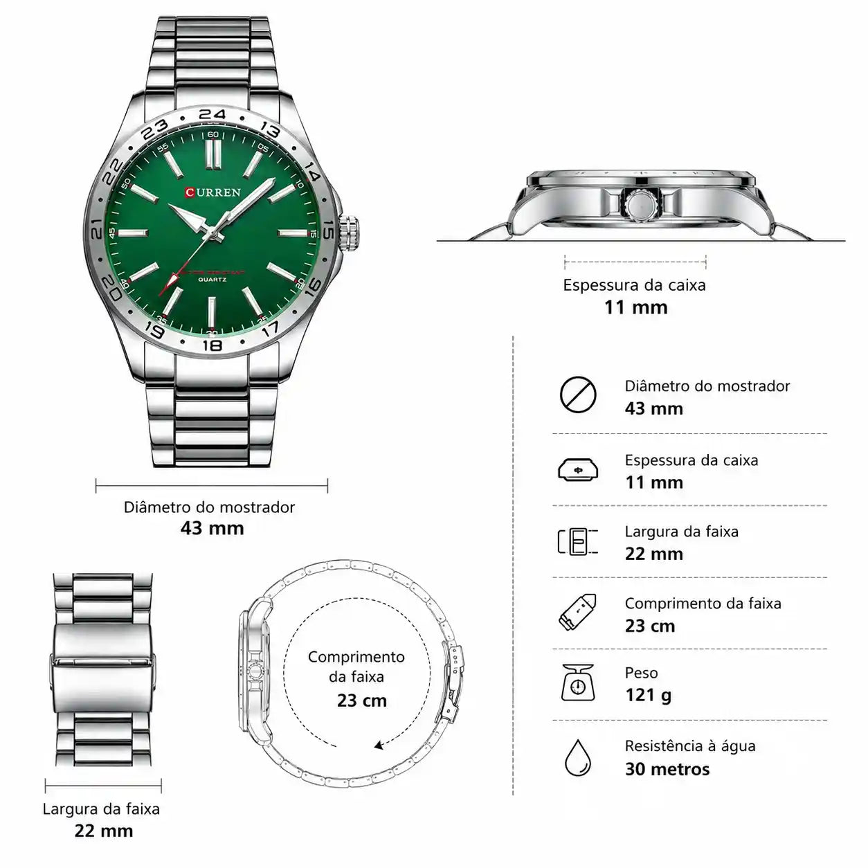 Relógio Masculino Quartzo Very Green Visão Geral