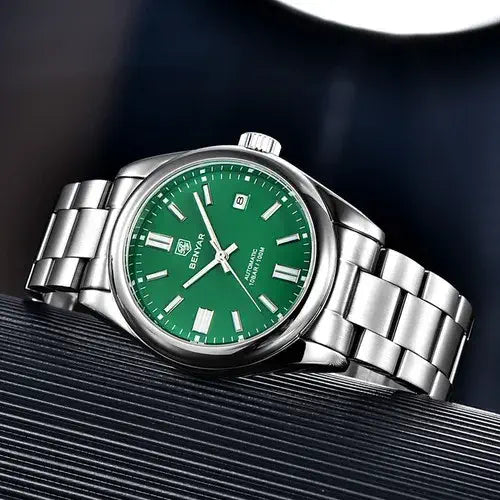 Relógio Masculino automático zaren green acabamento da pulseira