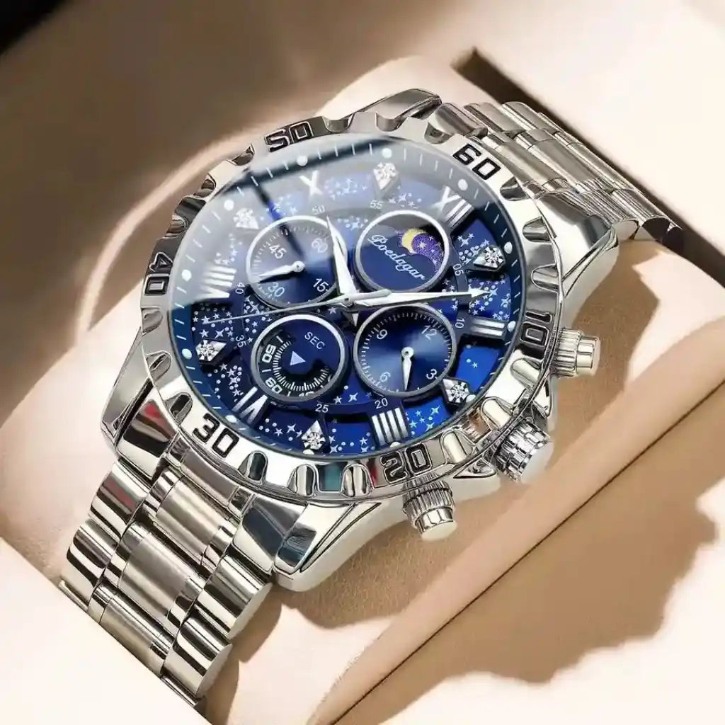 Relogio Quartzo Masculino Lunaris Blue apresentado dentro da caixa 