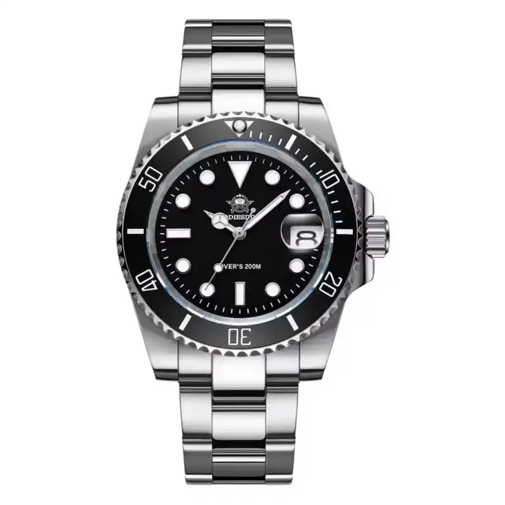 Relogio Quartzo Masculino Nautex Black exibindo vista frontal completa com mostrador preto e bezel em cerâmica sobre fundo branco