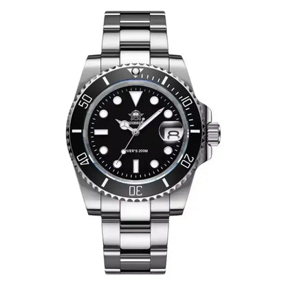 Relogio Quartzo Masculino Nautex Black exibindo vista frontal completa com mostrador preto e bezel em cerâmica sobre fundo branco