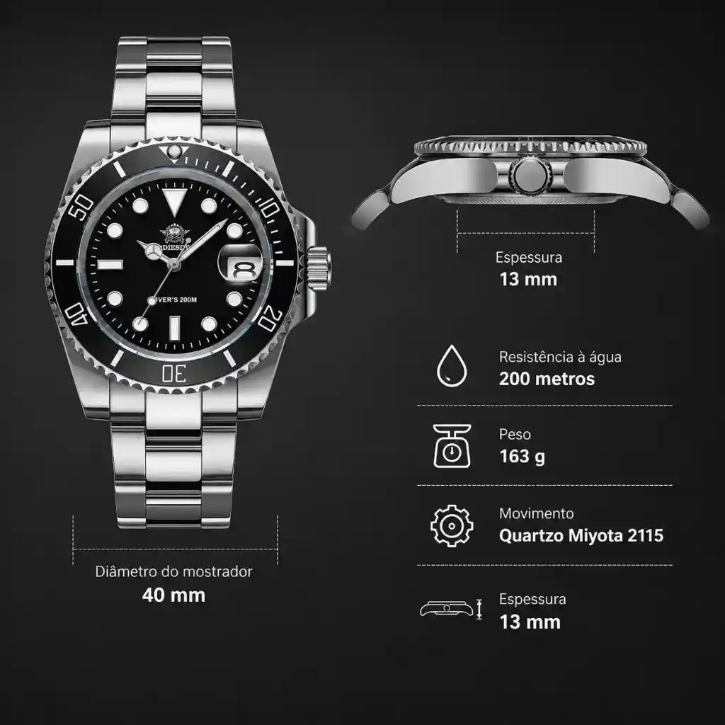Relogio Quartzo Masculino Nautex Black Especificações