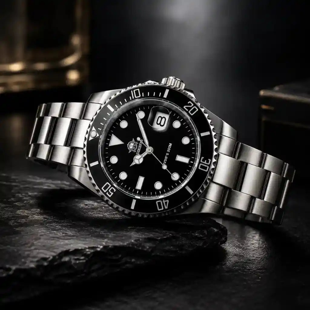 Relogio Quartzo Masculino Nautex Black sobre fundo preto com brilho 
