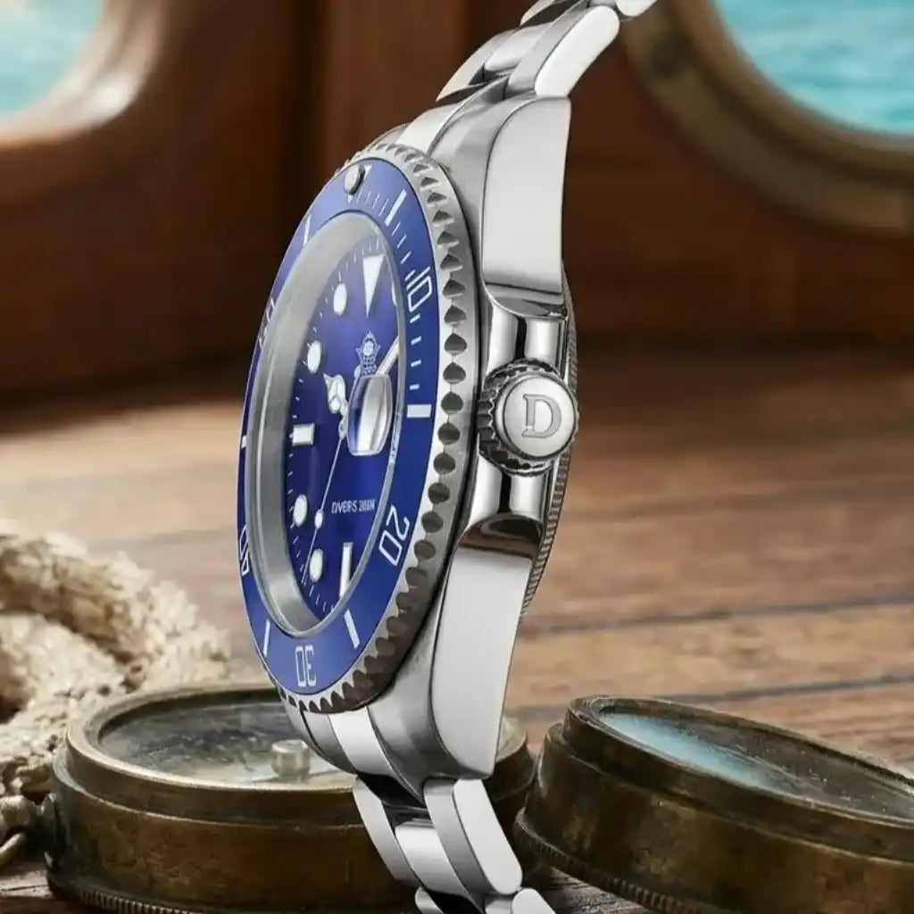 Relogio Quartzo Masculino Nautex Blue com close nos botões laterais 
