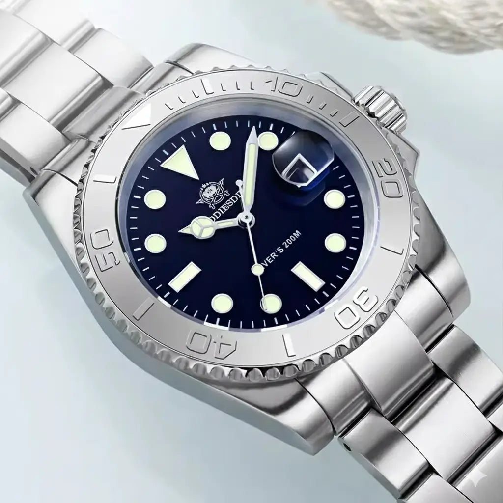 Relogio Quartzo Masculino Nautex Dark Blue com close no bezel cerâmico 