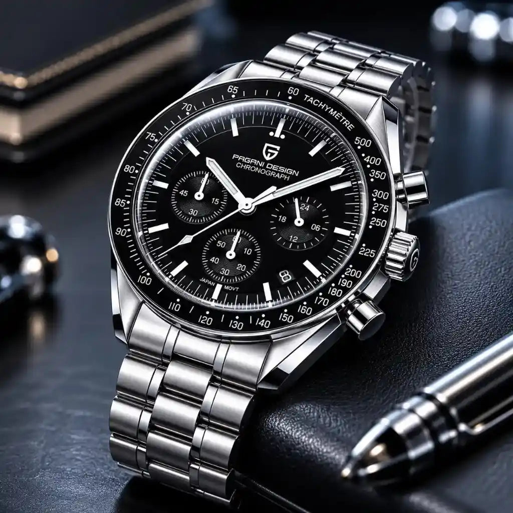 Relogio Quartzo Masculino Nexor Black fotografado em ângulo de 45 graus 