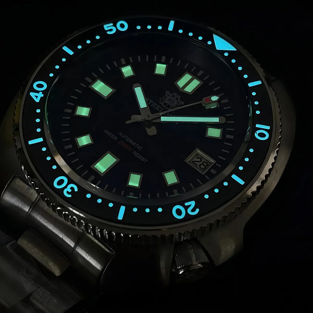 Relógio automático marinor black iluminação do mostrador 