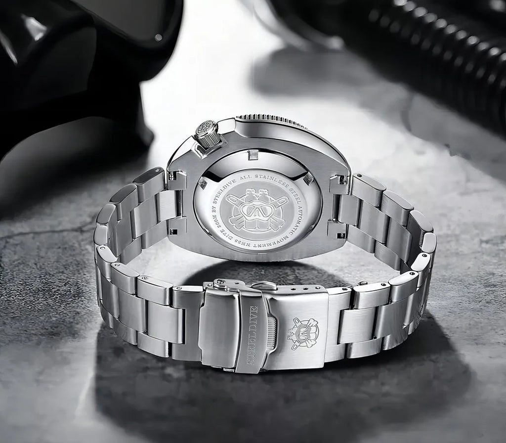 Relógio automático marinor blue detalhes da pulseira 