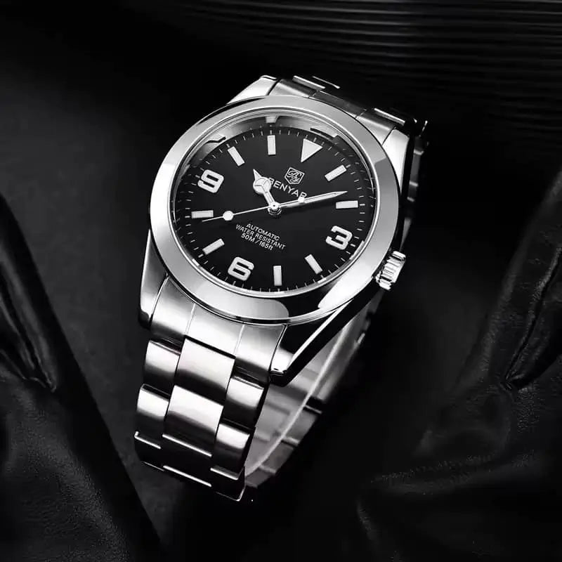 Relógio automático zaren black frente detalhes oremium