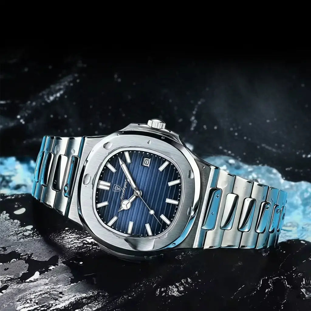 Relógio Quartzo Axis Blue Lateral Sobre Uma Mesa 