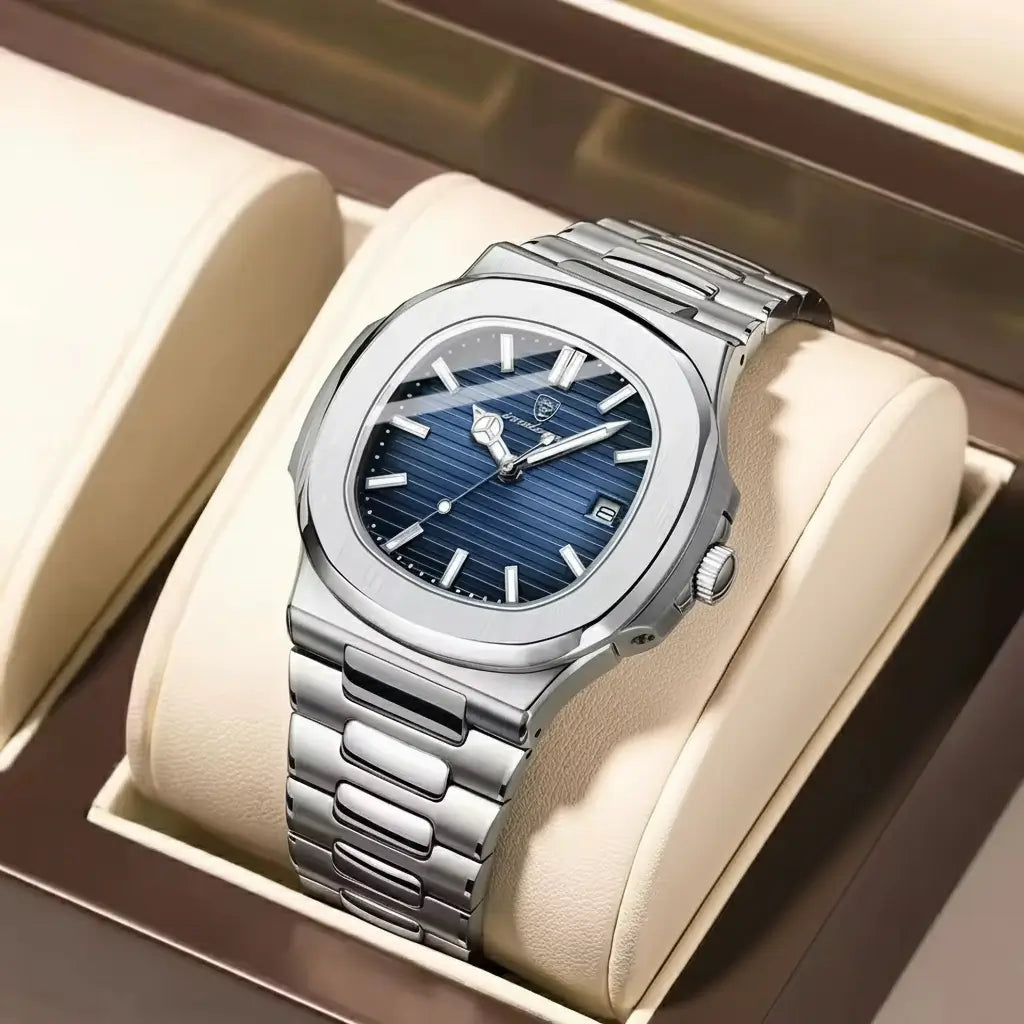 Relógio Quartzo Axis Blue Na Caixa Com Suporte 