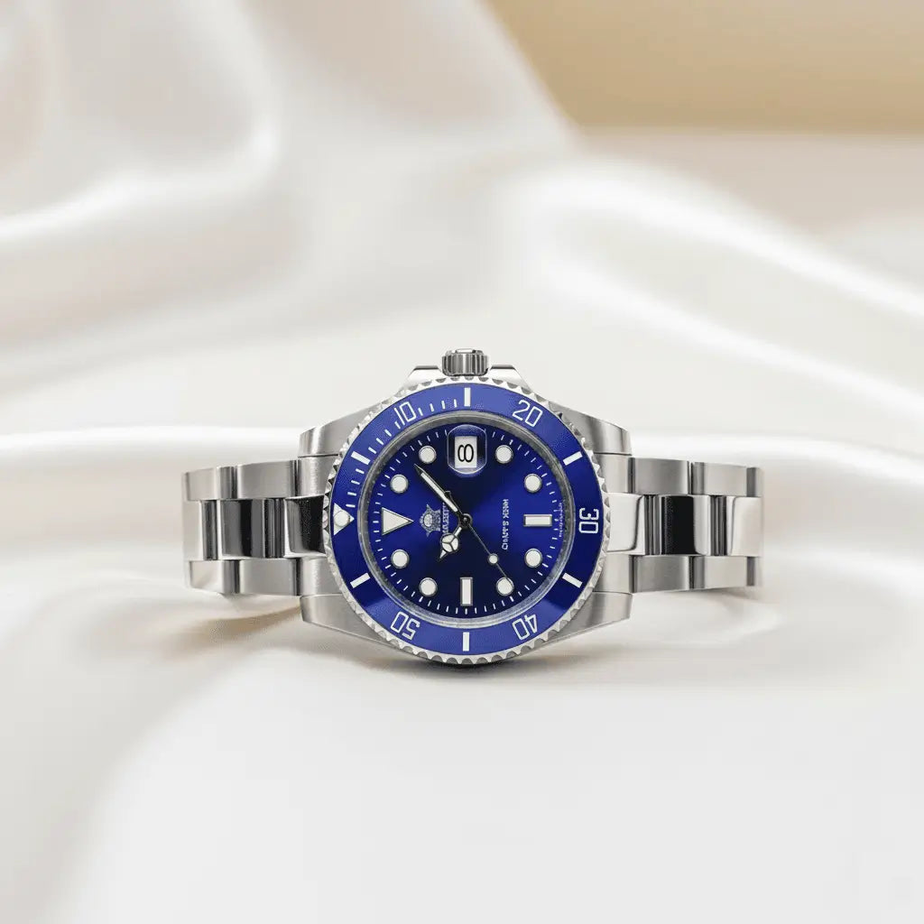 Relogio quartzo nautex blue lateral sobre um pano