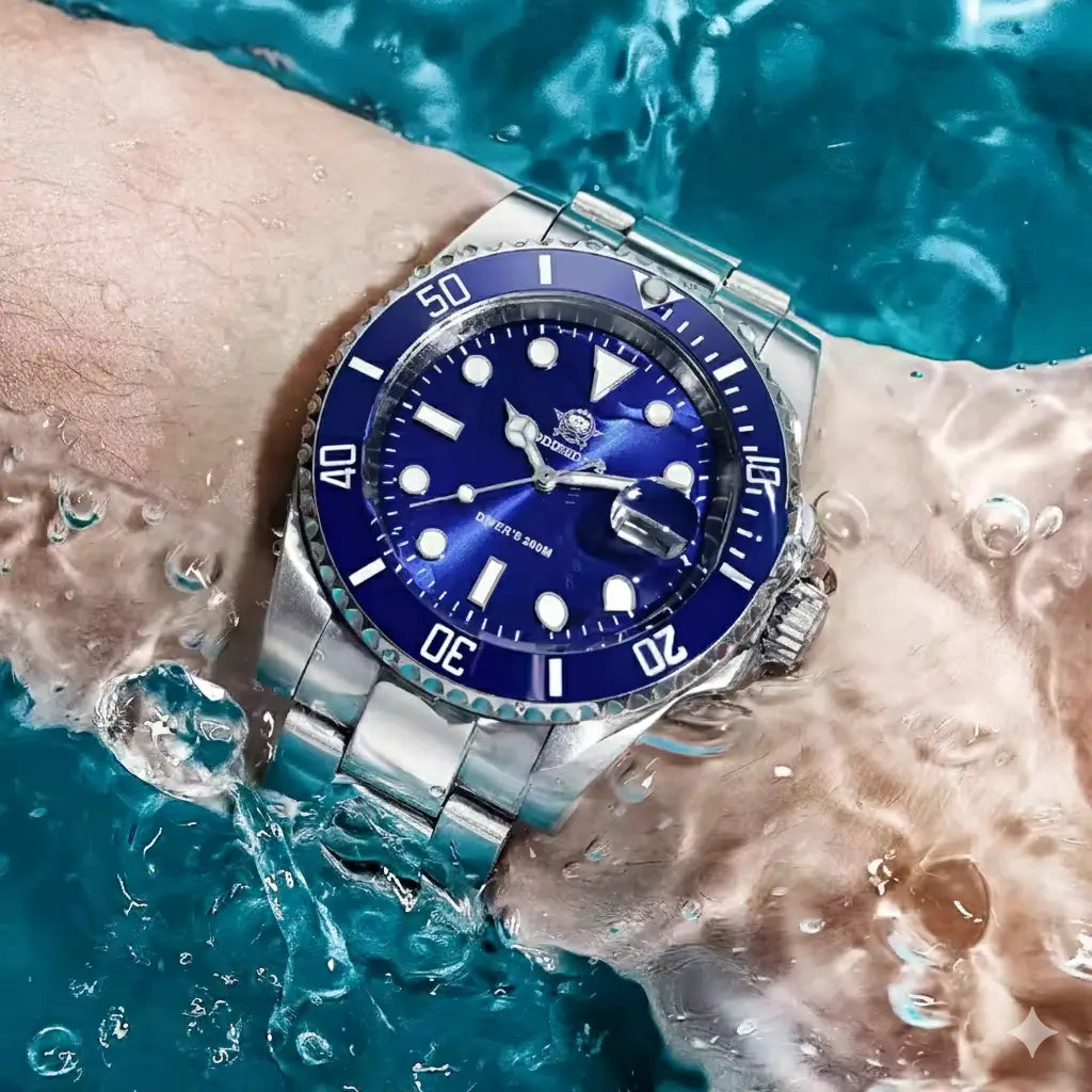 Relogio quartzo nautex blue na água 