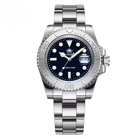 Relógio azul de mergulho com mostrador 41mm sobre fundo neutro