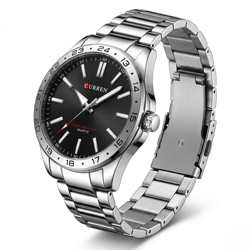 Relógio Masculino Quartzo Very Black Pulseira Em Aço