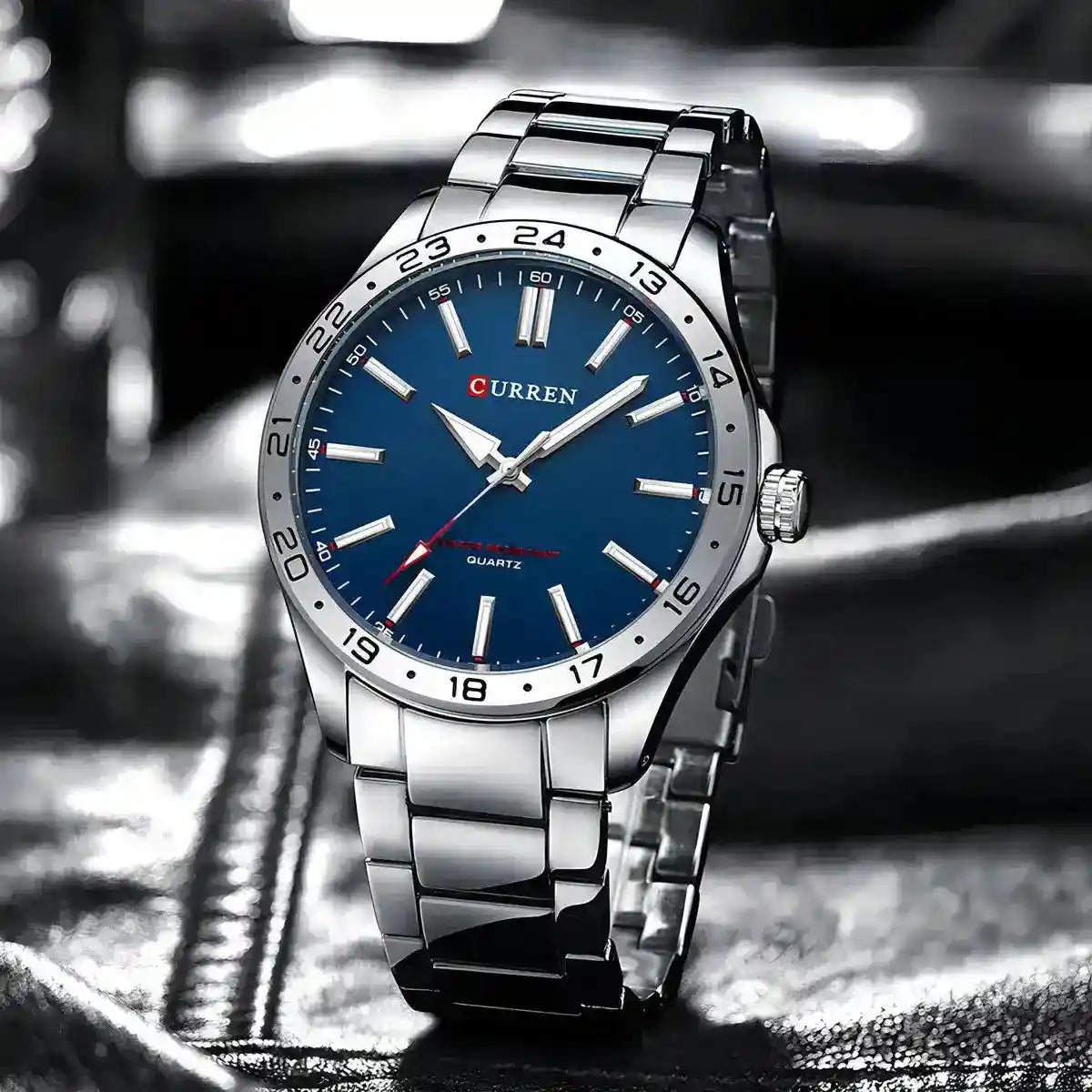 Relógio Masculino Quartzo Very Blue Sobre Jaqueta Prata
